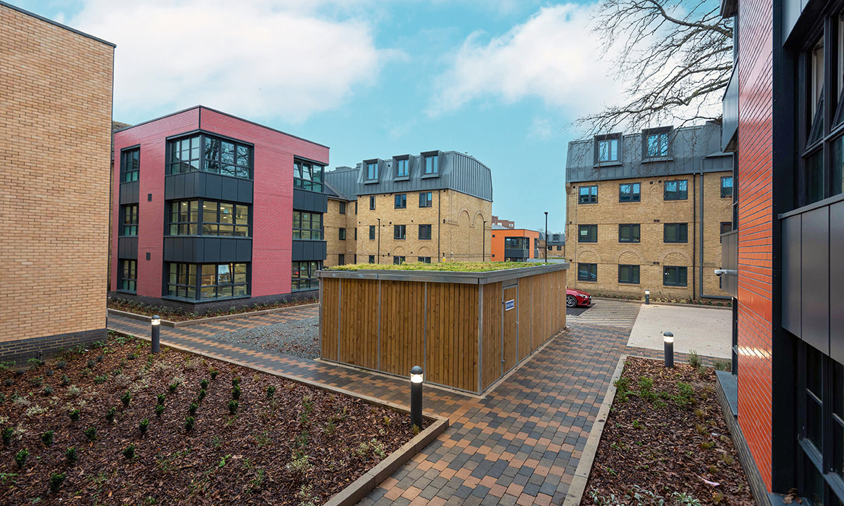 Combined bespoke H-Series Green Roof Cycle Hub and  Bin Store Building