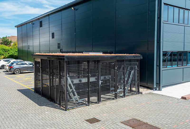 Green roof on external bike store