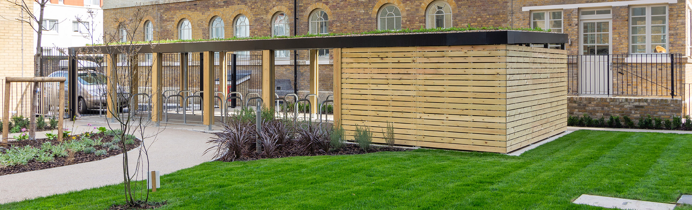 Green roof on external bike store