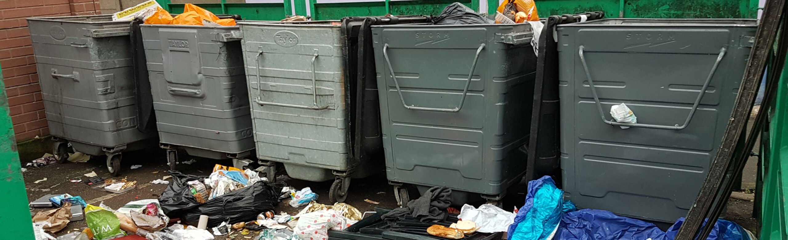 Overflowing communal bins
